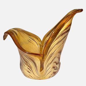 Murano Glass Vase Lavorazione White Crystal 5” Amber Glass White Swirl